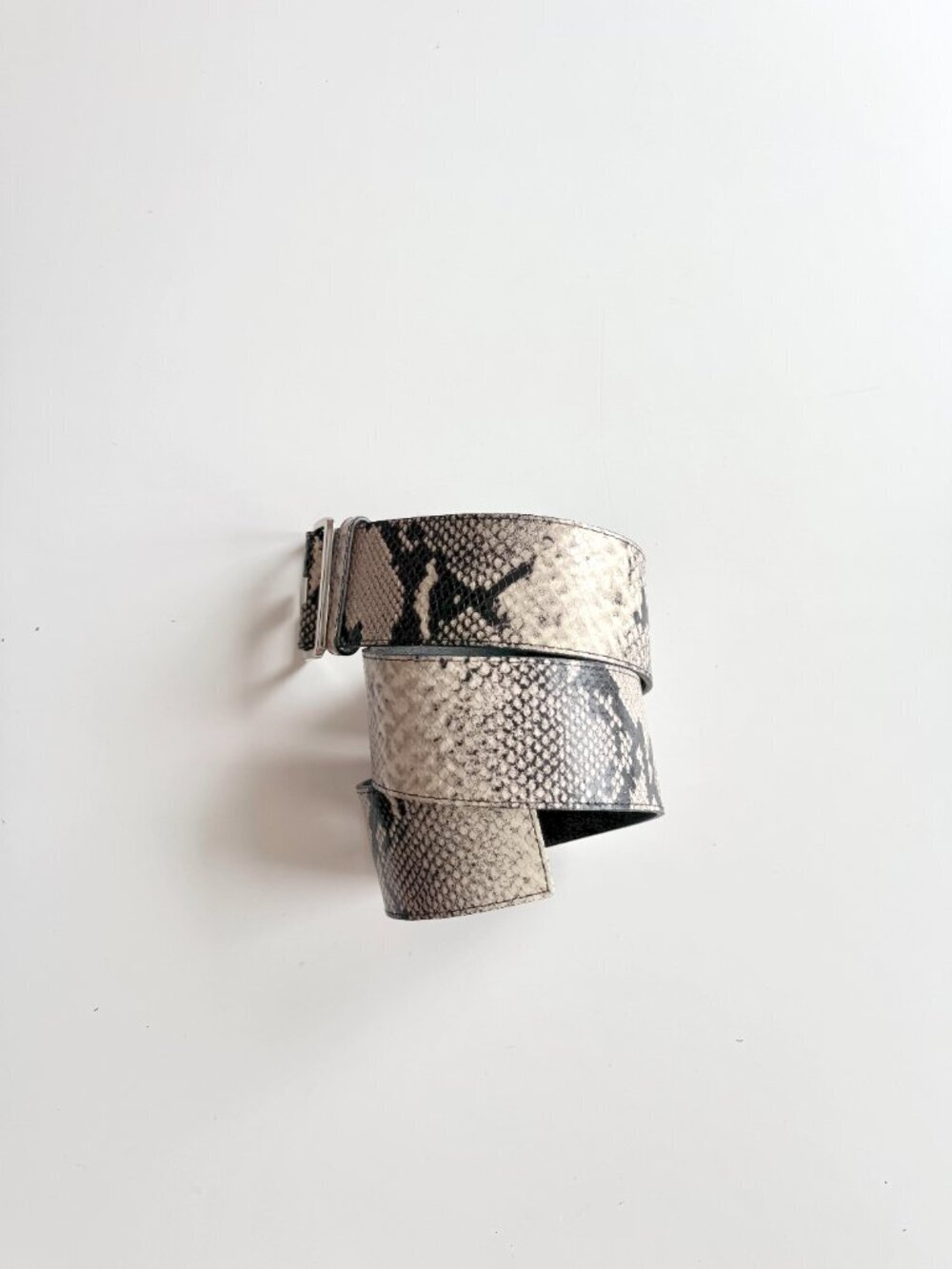 CLUB MONACO Python Snake Effect Beige Black Leather Wide Belt, Size S